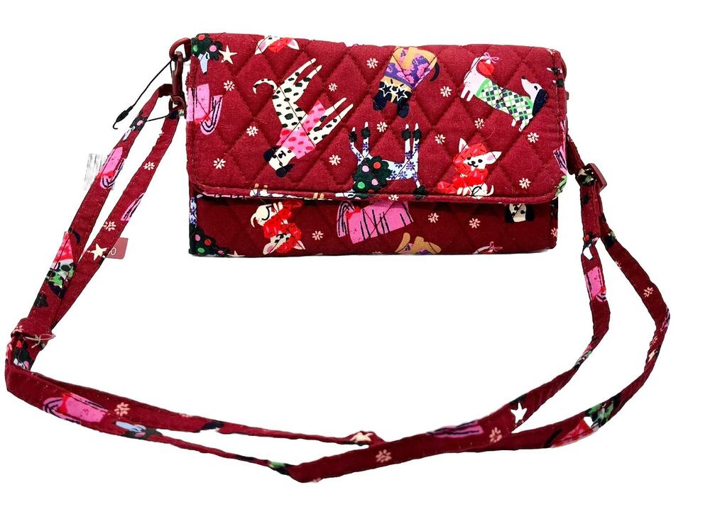NEW Vera Bradley Holiday Hounds Crossbody Wallet Dogs Red MSRP $79.00 8.5x5" Pup